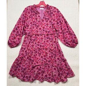 Shop the Mint Pink Floral Tiered Mini Dress V-Neck Balloon Sleeve Small Flowy